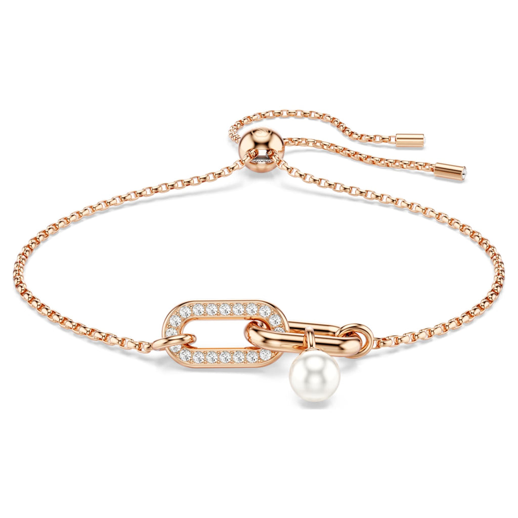 Swarovski Constella bracelet Crystal pearl, Round cut, White, 18K rose gold finish