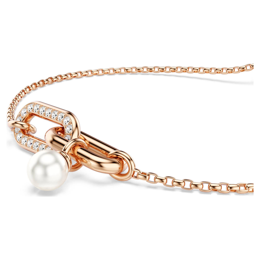 Swarovski Constella bracelet Crystal pearl, Round cut, White, 18K rose gold finish