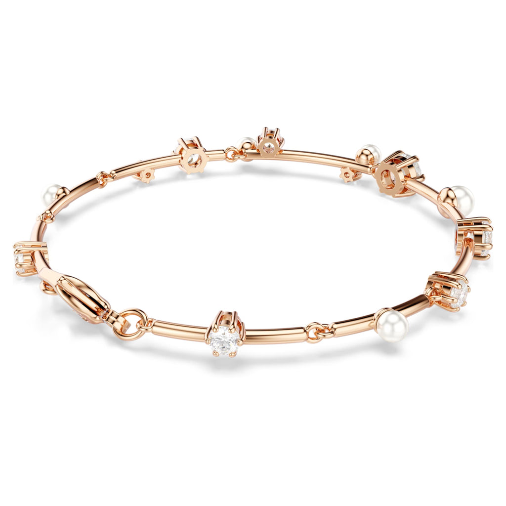 Swarovski Constella bracelet Crystal pearl, Round cuts, White, 18K rose gold finish