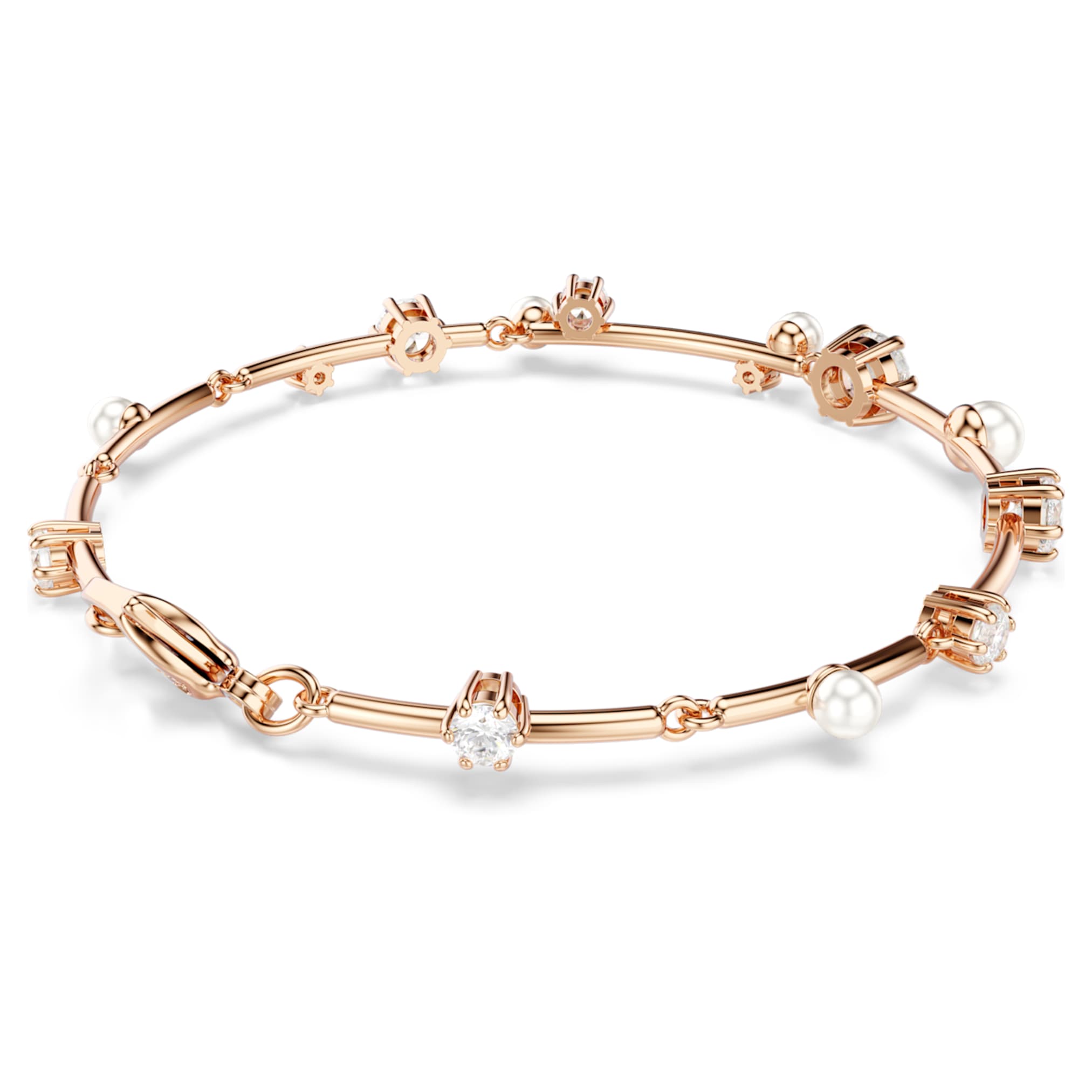 Swarovski Constella bracelet Crystal pearl, Round cuts, White, 18K rose gold finish