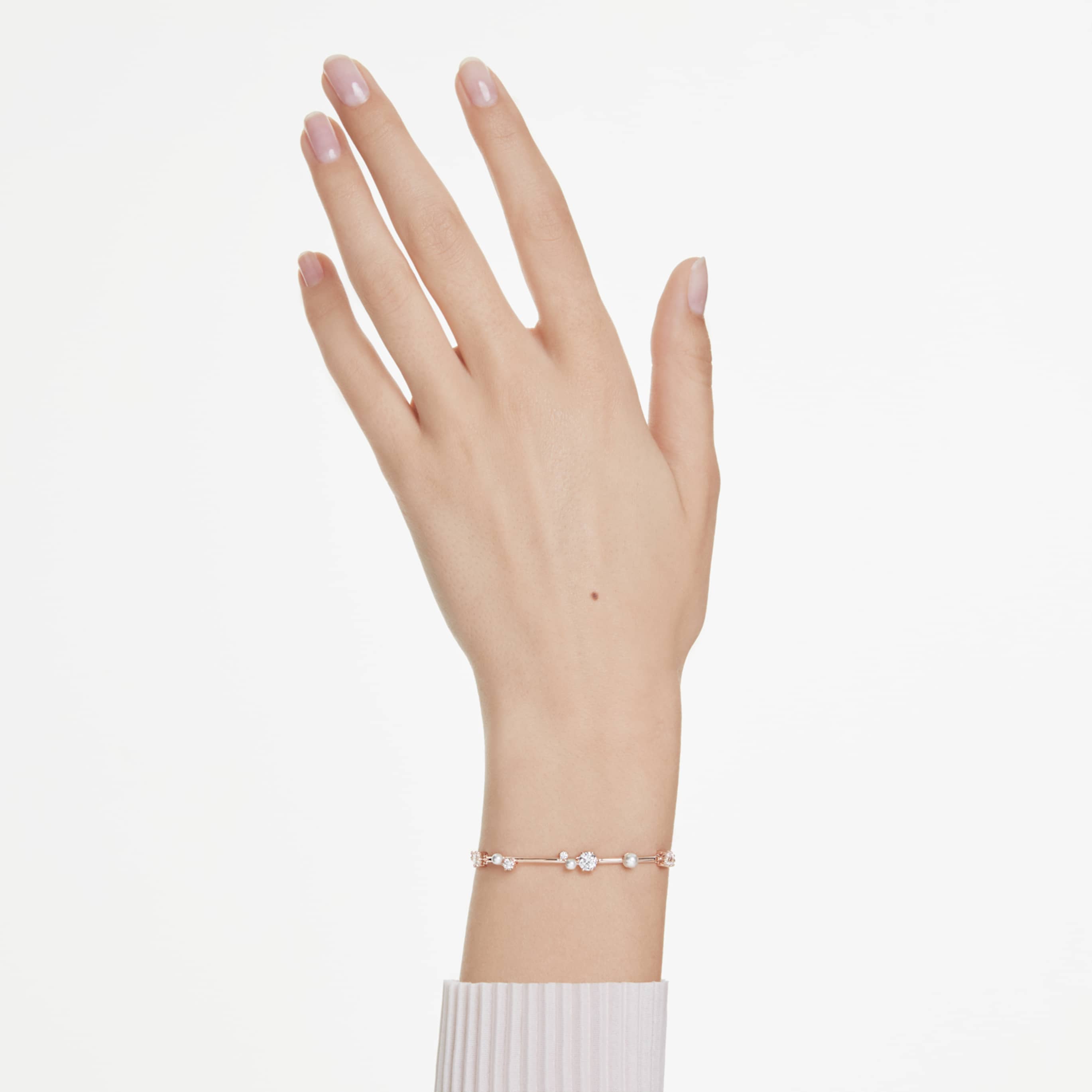 Swarovski Constella bracelet Crystal pearl, Round cuts, White, Rhodium plated