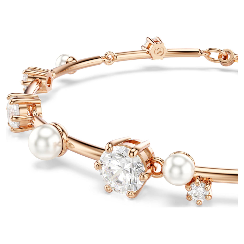 Swarovski Constella bracelet Crystal pearl, Round cuts, White, 18K rose gold finish
