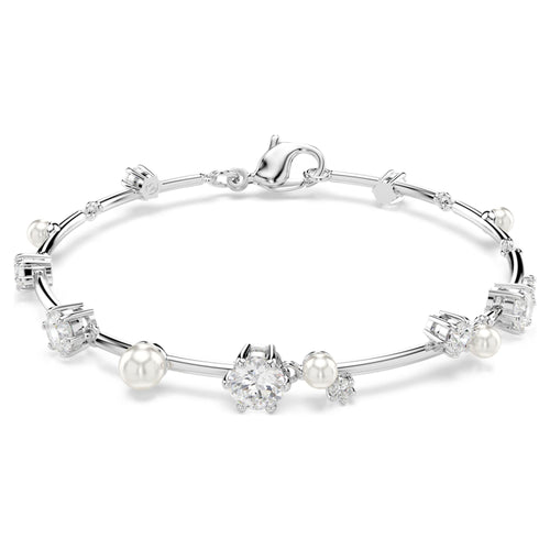 Swarovski Constella bracelet Crystal pearl, Round cuts, White, Rhodium plated