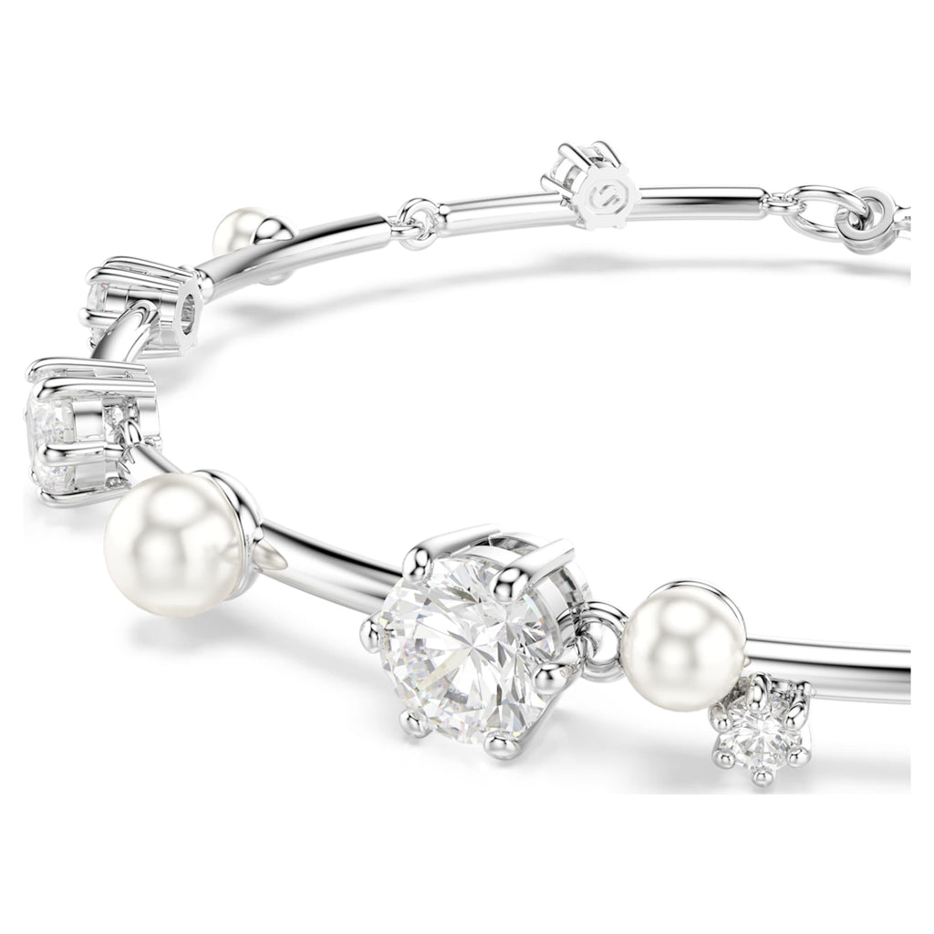 Swarovski Constella bracelet Crystal pearl, Round cuts, White, Rhodium plated
