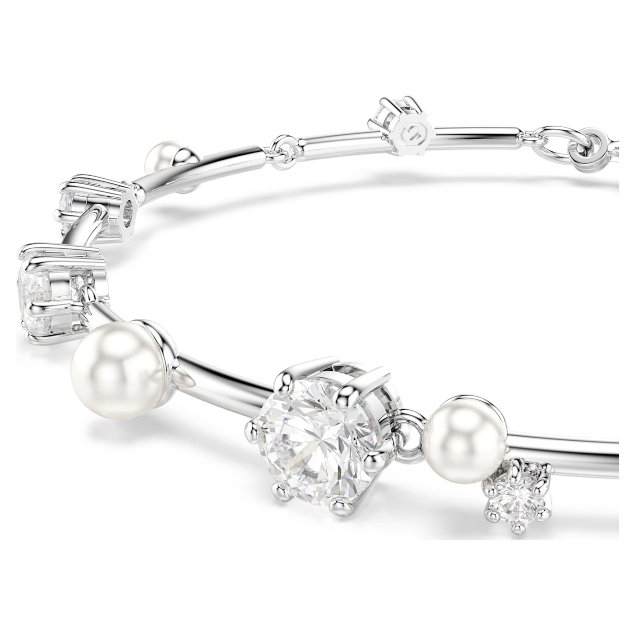 Swarovski Constella bracelet Crystal pearl, Round cuts, White, Rhodium plated