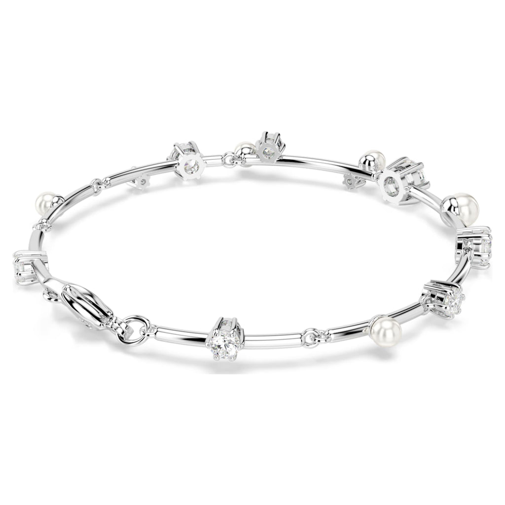 Swarovski Constella bracelet Crystal pearl, Round cuts, White, Rhodium plated