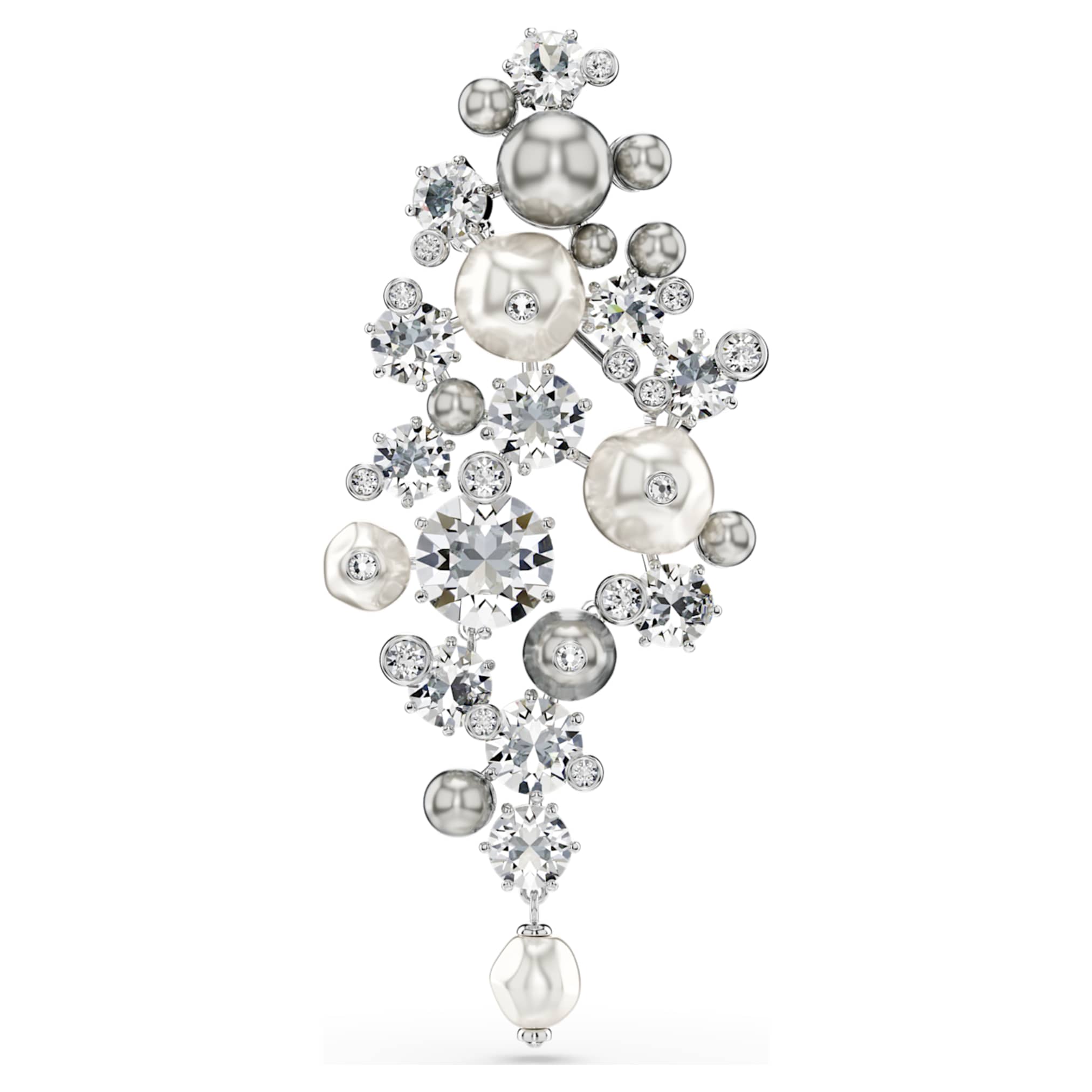 Swarovski Constella brooch Crystal pearl, Round cut, White, Rhodium plated