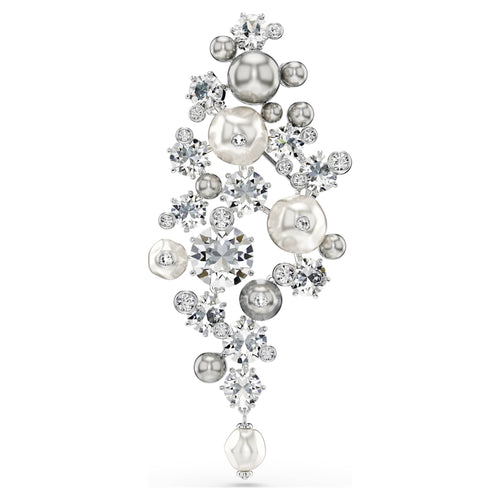 Swarovski Constella brooch Crystal pearl, Round cut, White, Rhodium plated