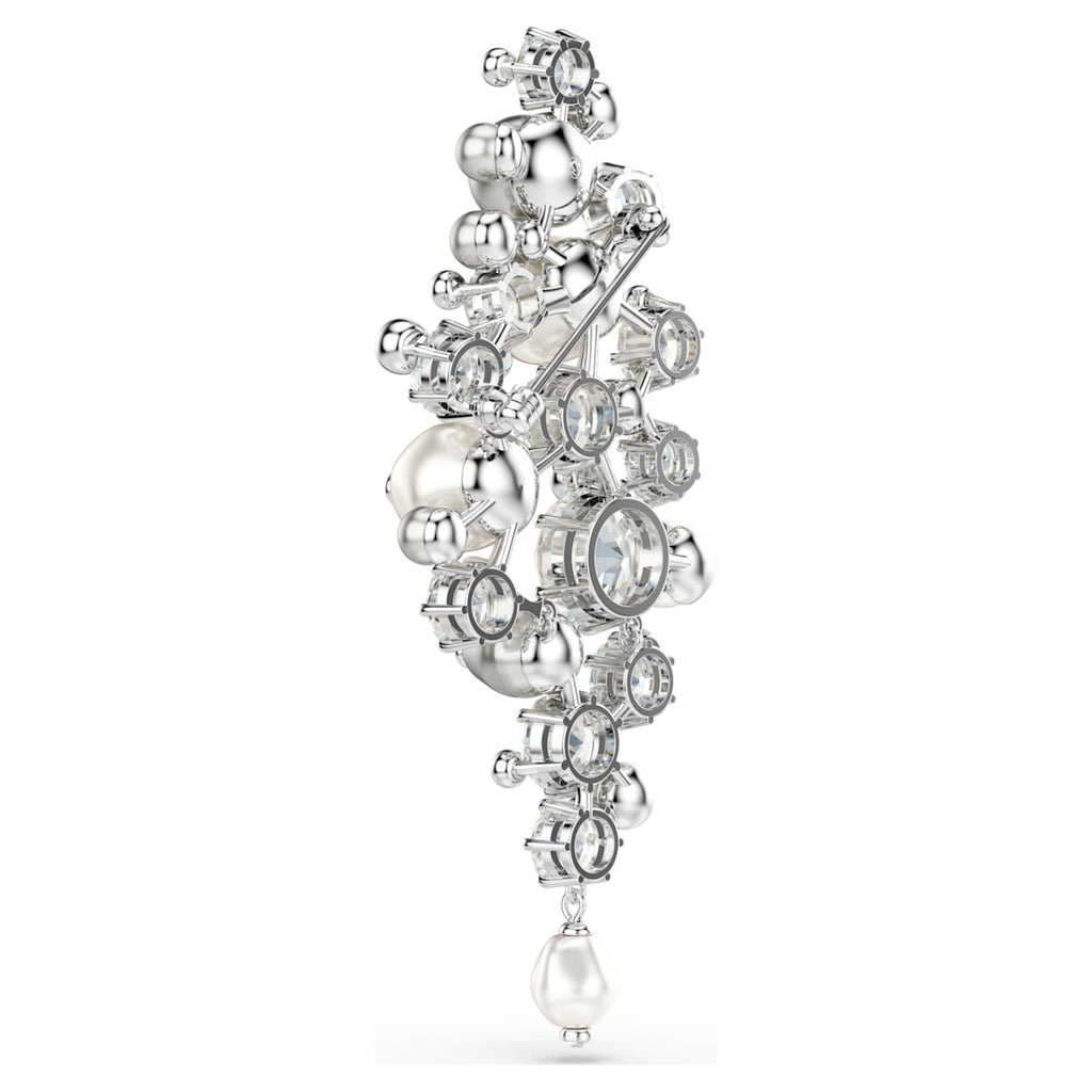 Swarovski Constella brooch Crystal pearl, Round cut, White, Rhodium plated