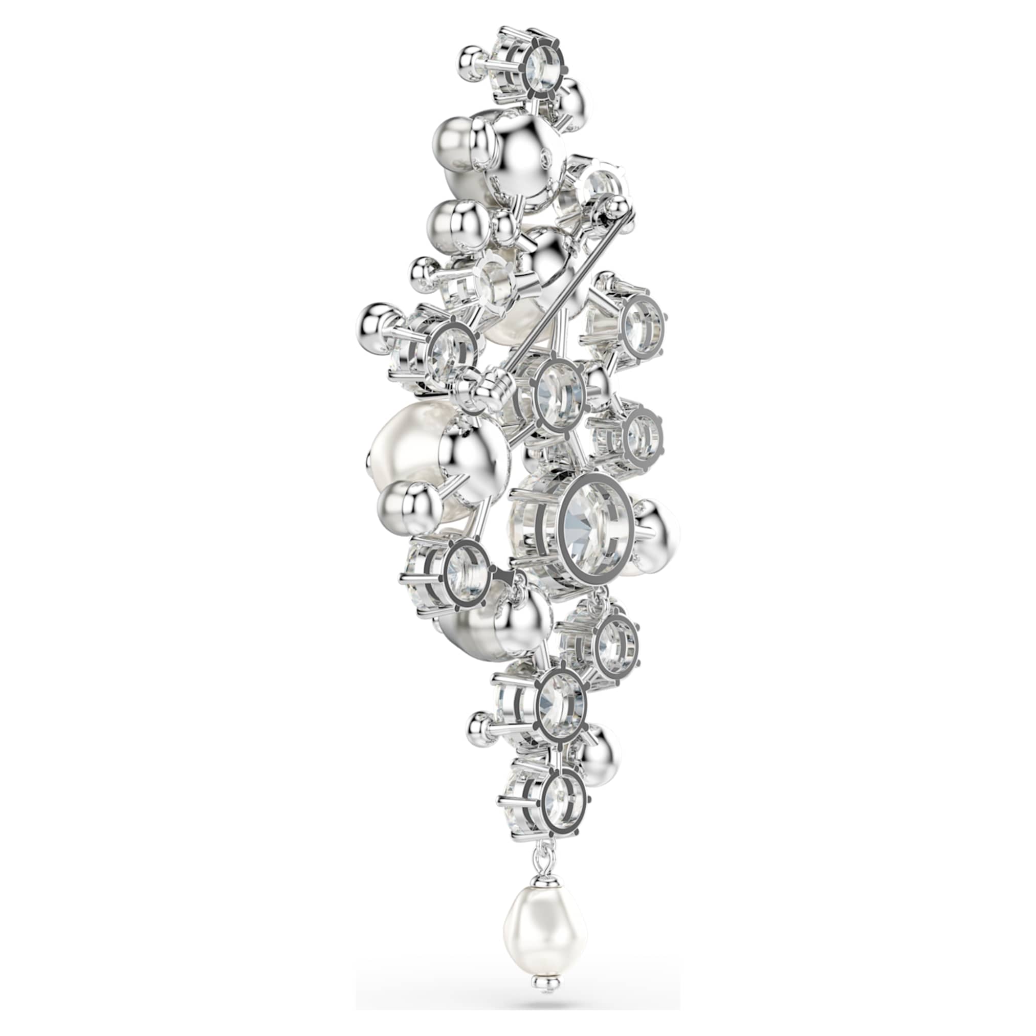 Swarovski Constella brooch Crystal pearl, Round cut, White, Rhodium plated
