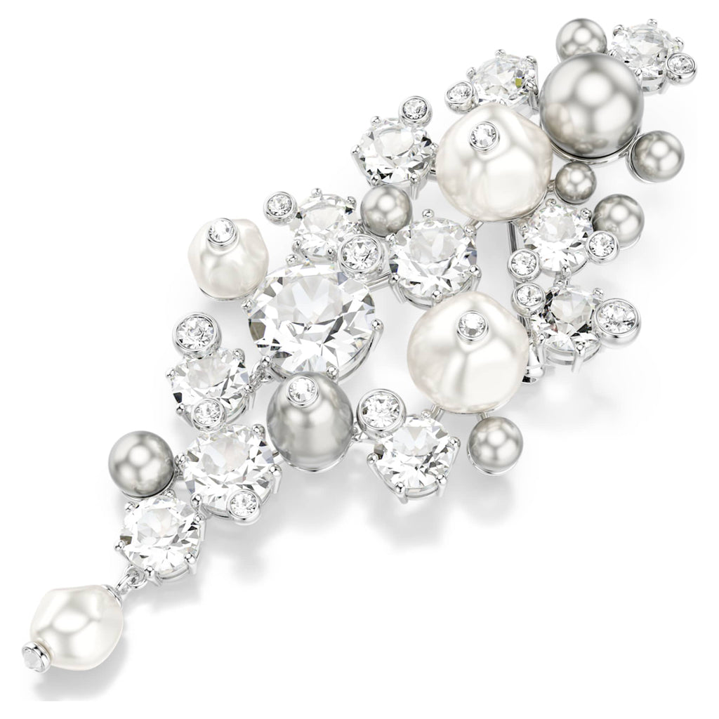 Swarovski Constella brooch Crystal pearl, Round cut, White, Rhodium plated