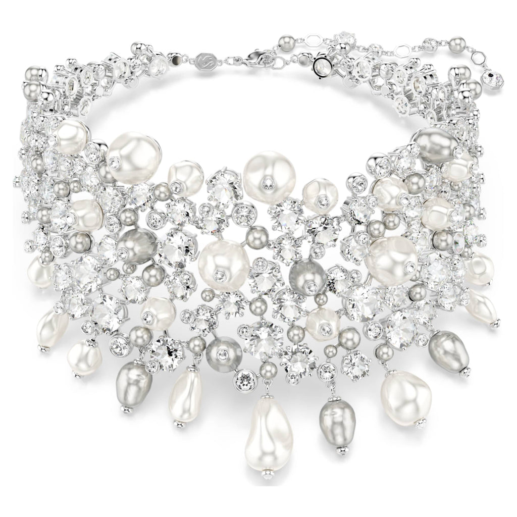 Swarovski Constella choker Crystal pearl, Round cut, White, Rhodium plated