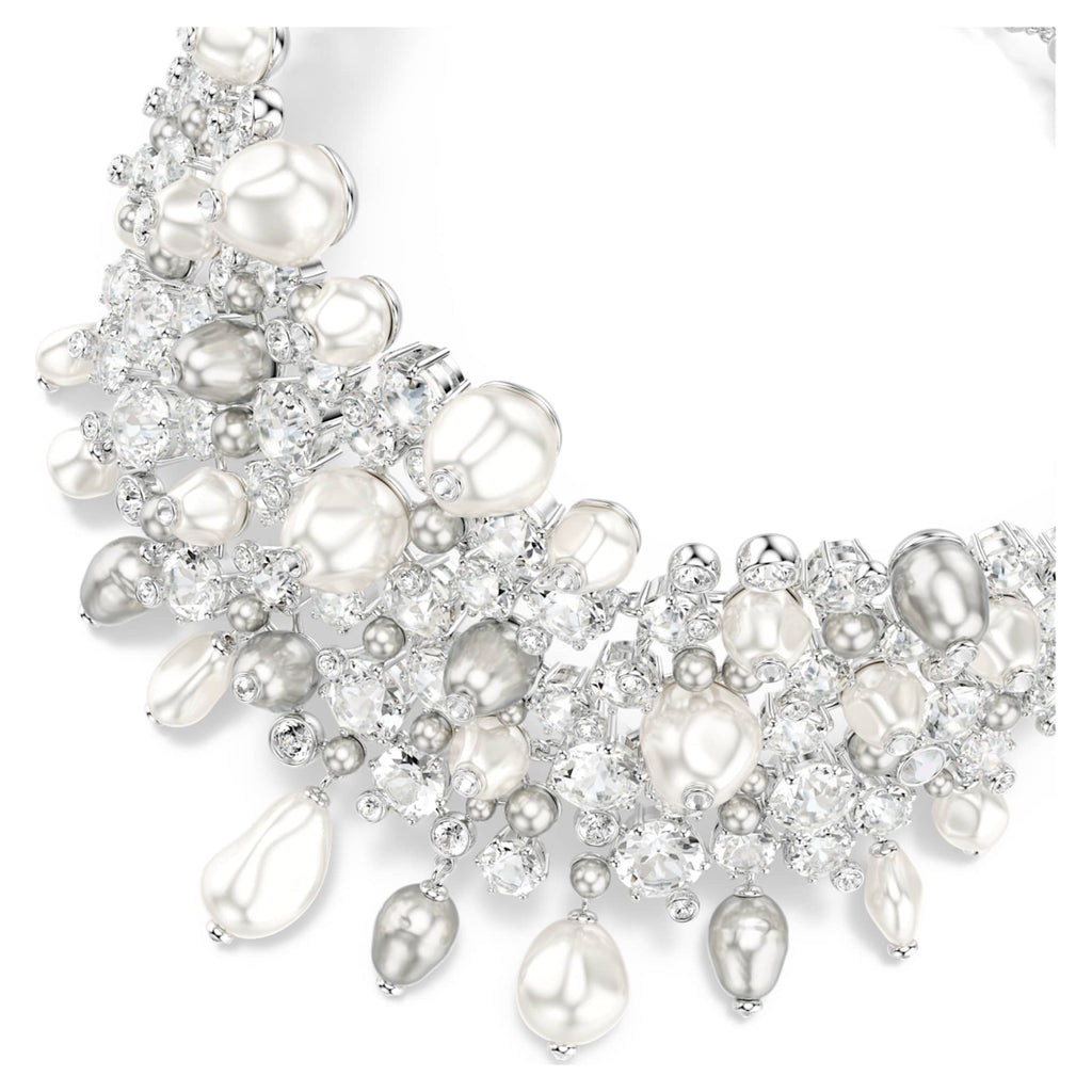 Swarovski Constella choker Crystal pearl, Round cut, White, Rhodium plated