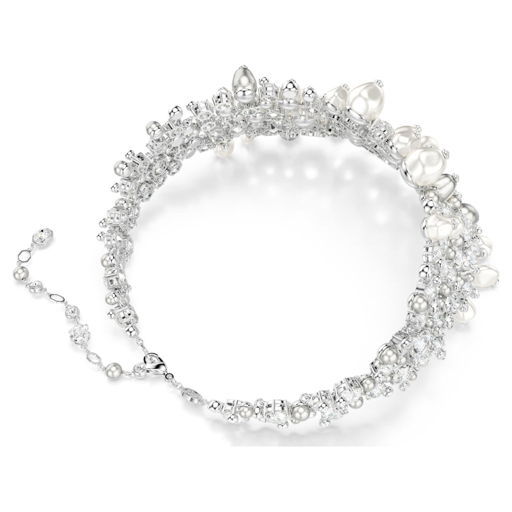 Swarovski Constella choker Crystal pearl, Round cut, White, Rhodium plated