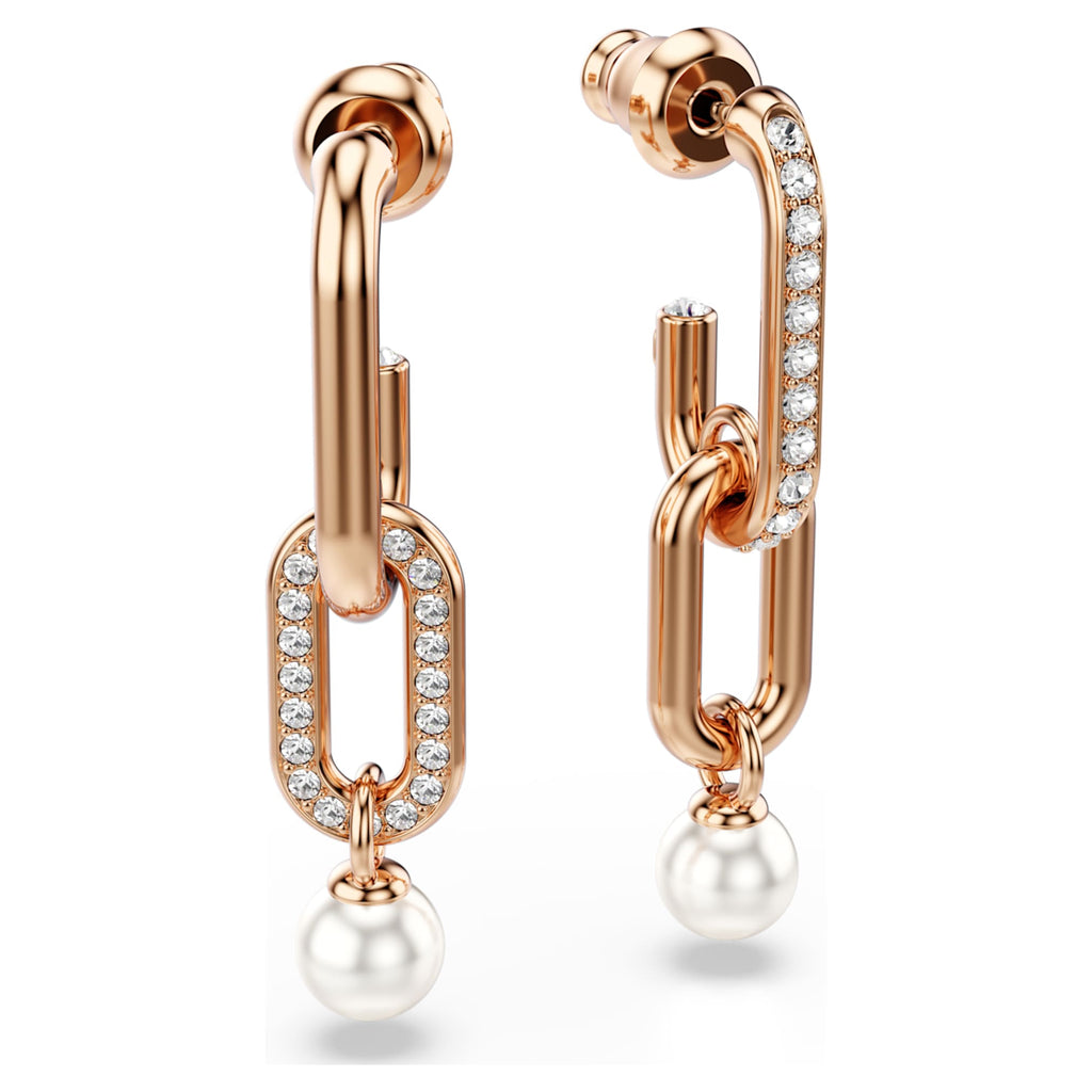 Swarovski Constella drop earrings Crystal pearl, Round cut, White, 18K rose gold finish