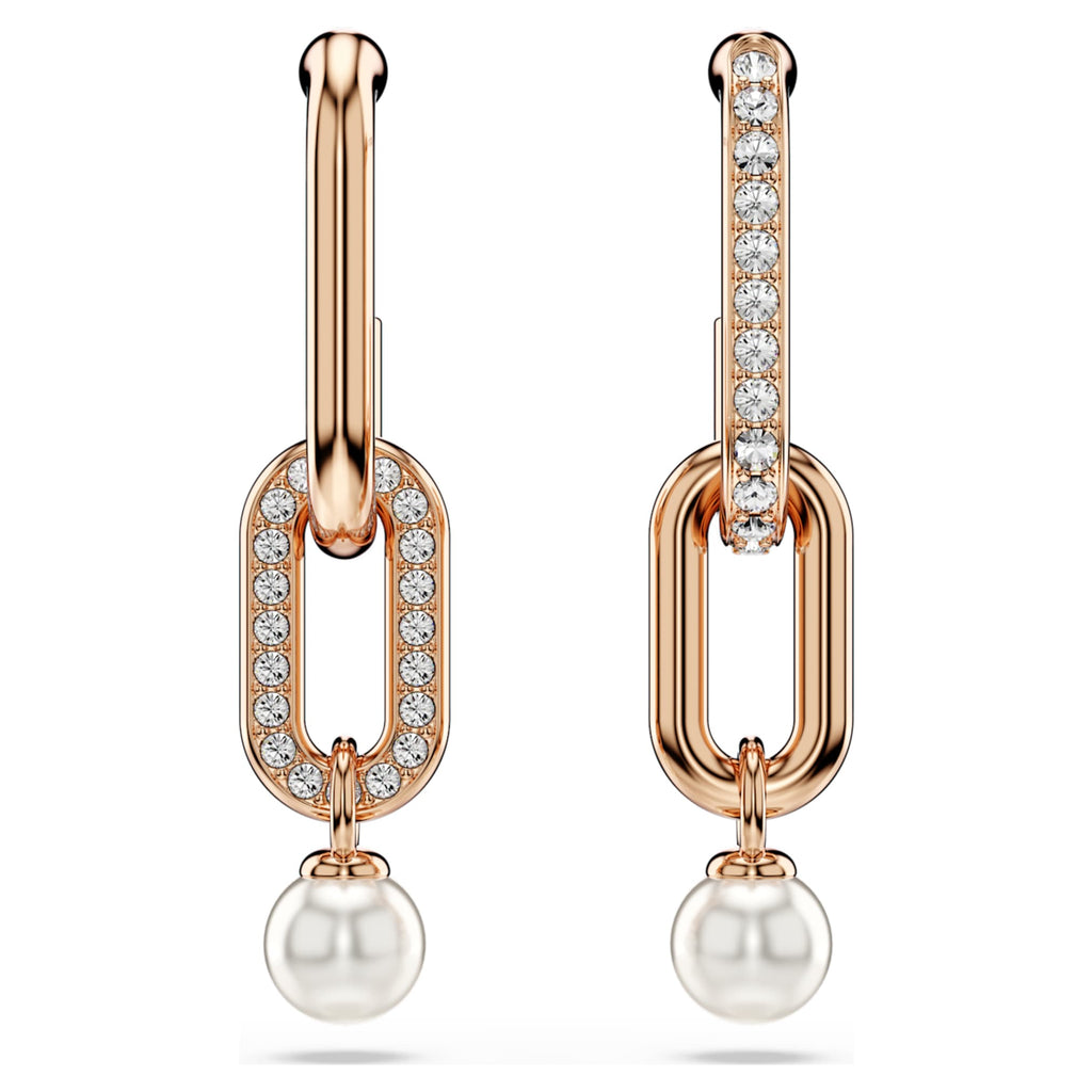 Swarovski Constella drop earrings Crystal pearl, Round cut, White, 18K rose gold finish