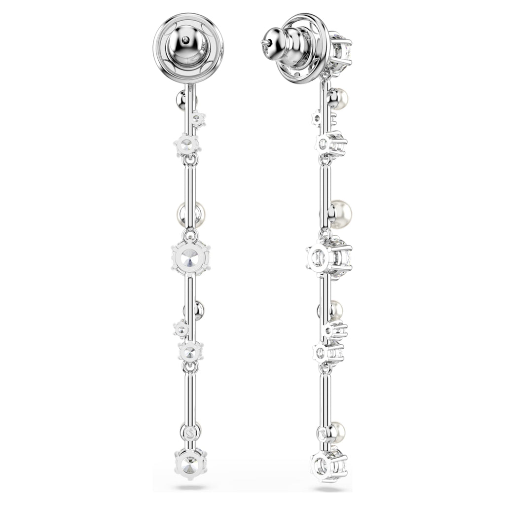 Swarovski Constella drop earrings Crystal pearl, Round cuts, White, Rhodium plated