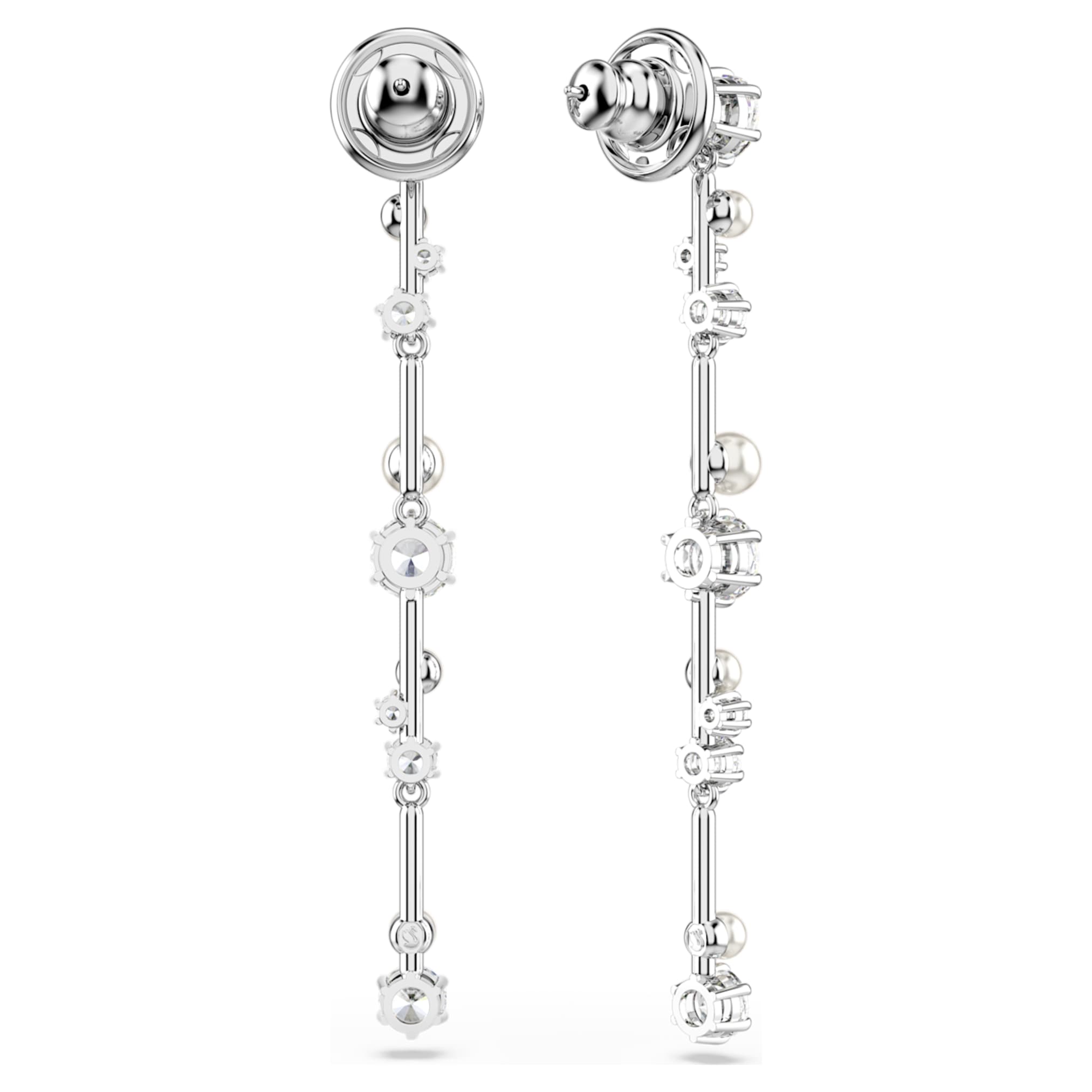 Swarovski Constella drop earrings Crystal pearl, Round cuts, White, Rhodium plated
