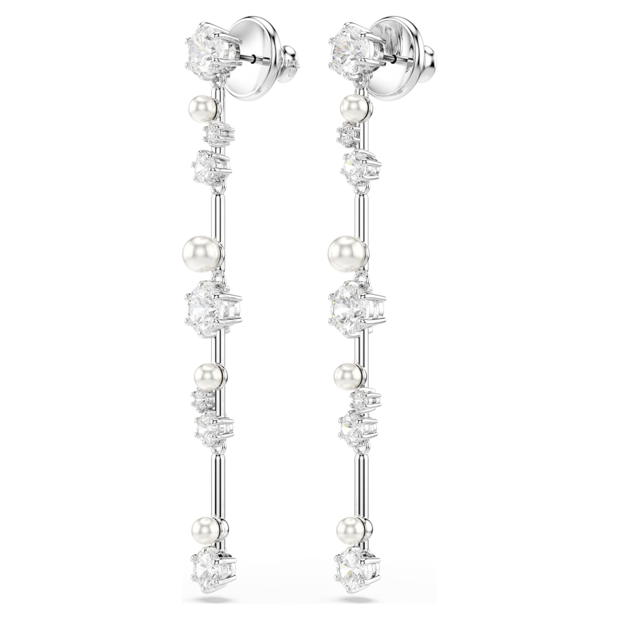 Swarovski Constella drop earrings Crystal pearl, Round cuts, White, Rhodium plated