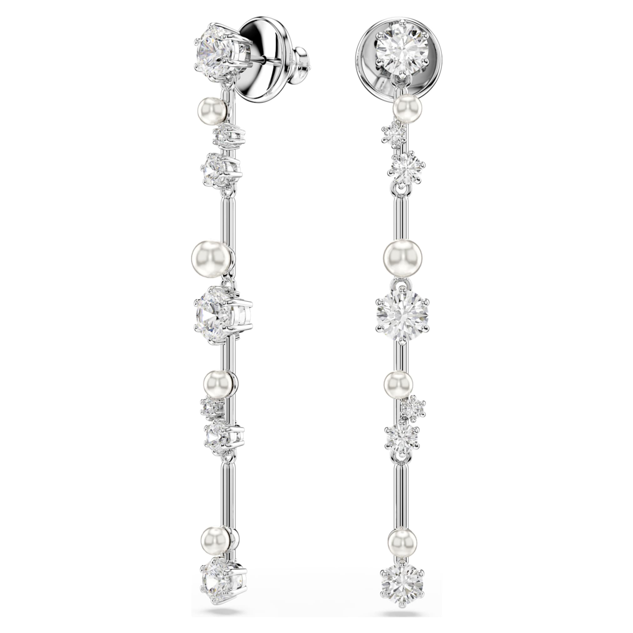 Swarovski Constella drop earrings Crystal pearl, Round cuts, White, Rhodium plated