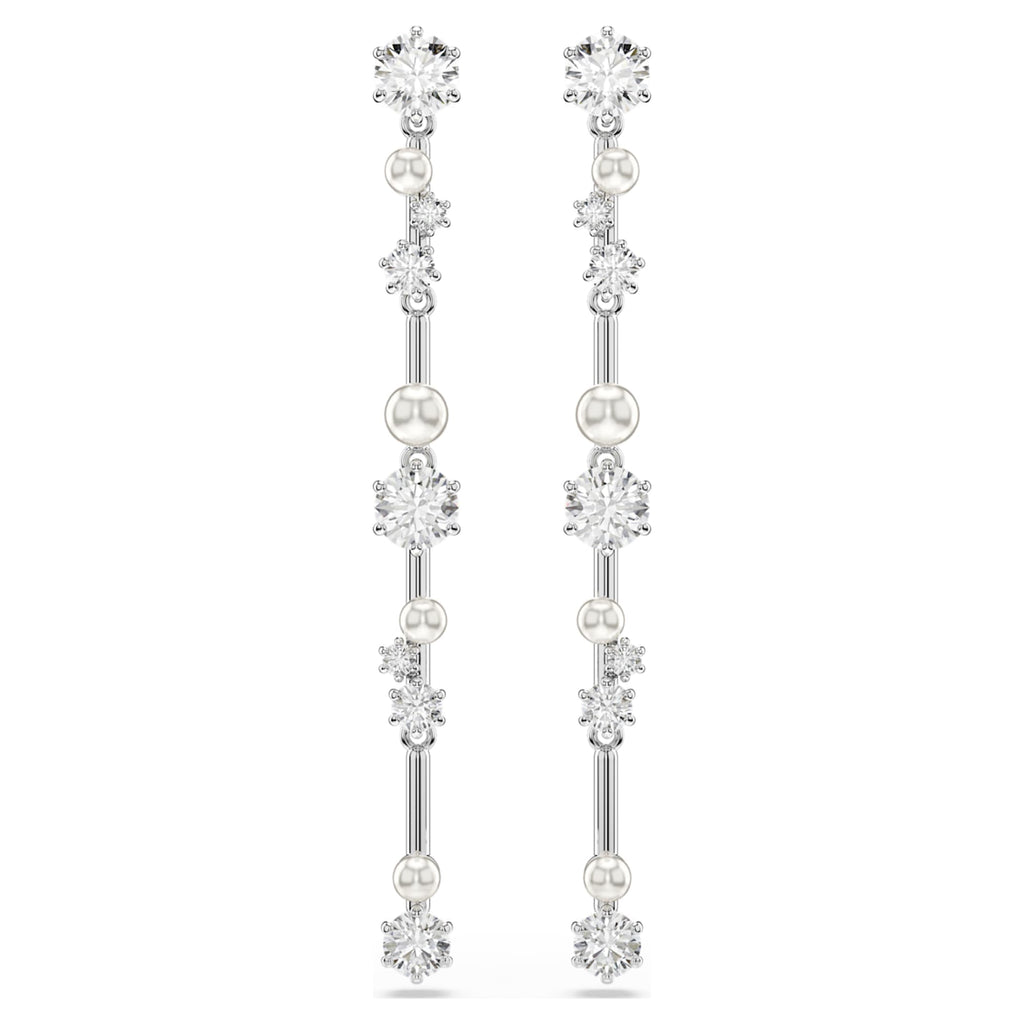 Swarovski Constella drop earrings Crystal pearl, Round cuts, White, Rhodium plated