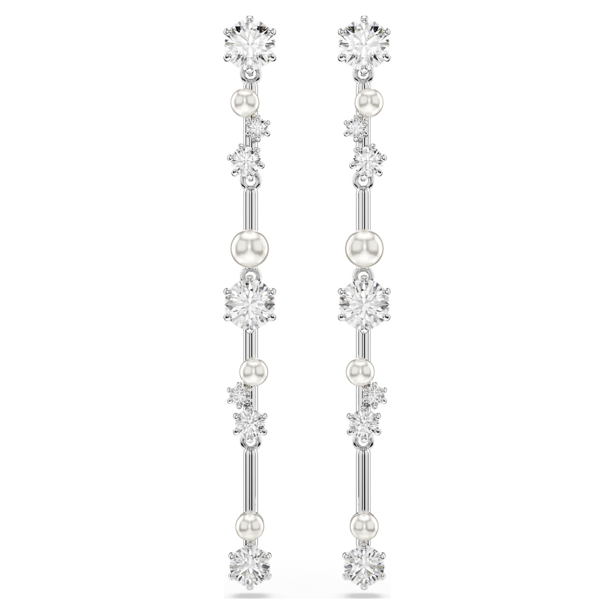 Swarovski Constella drop earrings Crystal pearl, Round cuts, White, Rhodium plated