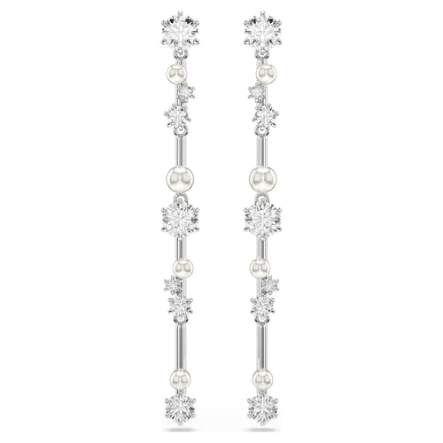 Swarovski Constella drop earrings Crystal pearl, Round cuts, White, Rhodium plated