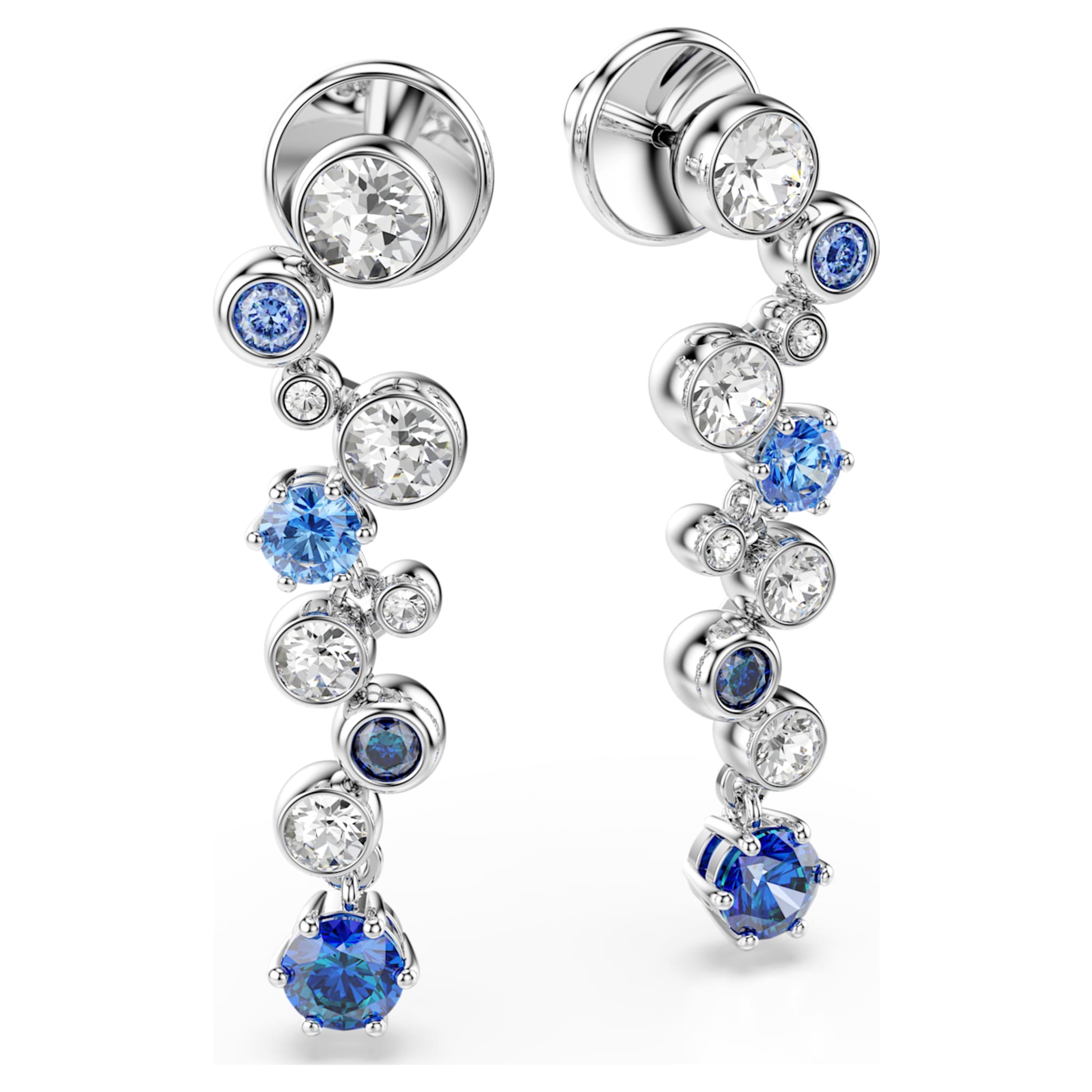 Swarovski Constella drop earrings Mixed cuts, Blue, Rhodium plated