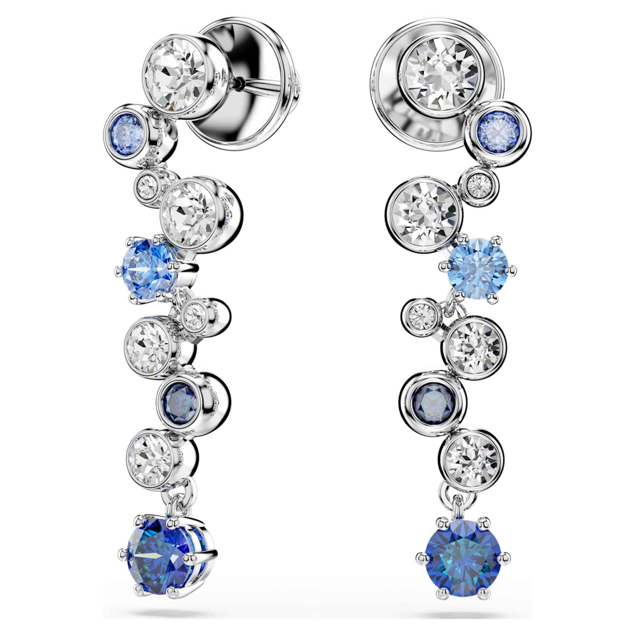 Swarovski Constella drop earrings Mixed cuts, Blue, Rhodium plated