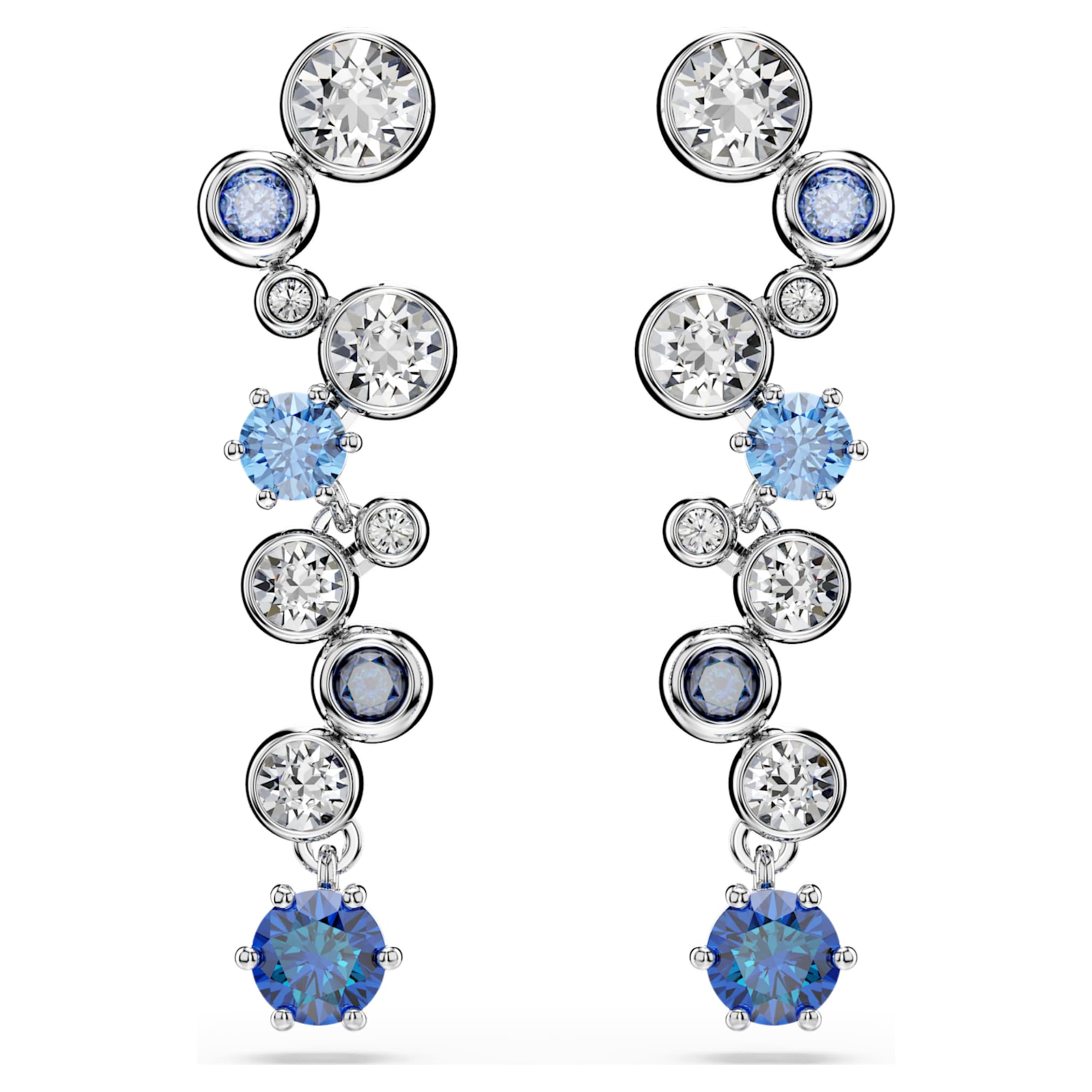Swarovski Constella drop earrings Mixed cuts, Blue, Rhodium plated