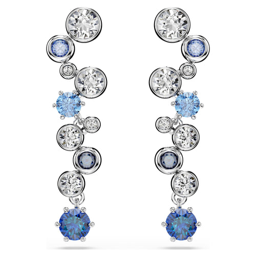 Swarovski Constella drop earrings Mixed cuts, Blue, Rhodium plated