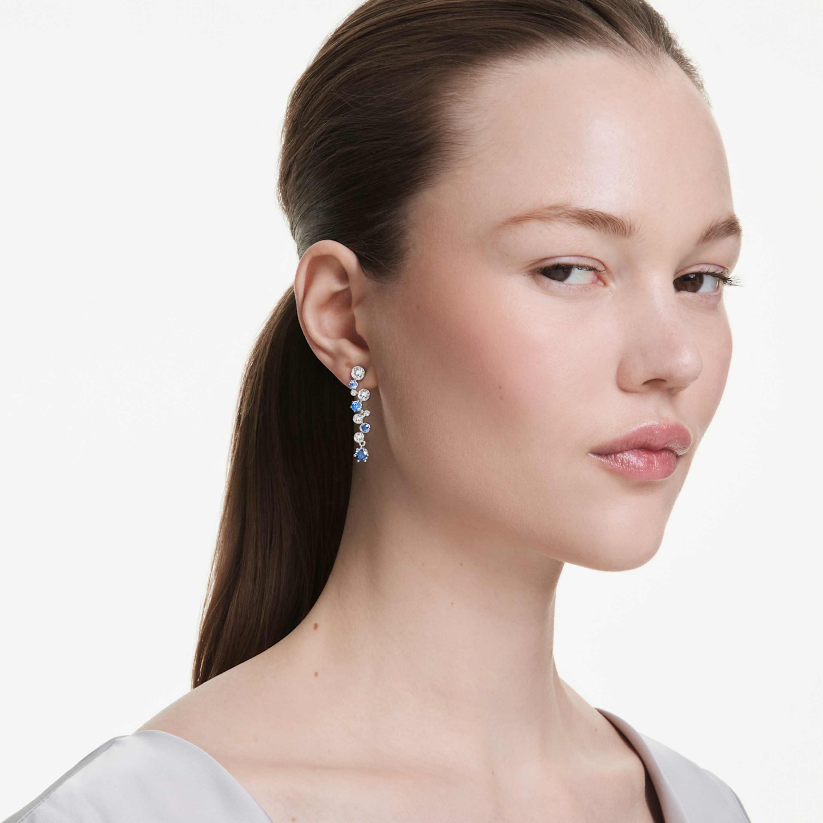 Swarovski Constella drop earrings Mixed cuts, Blue, Rhodium plated