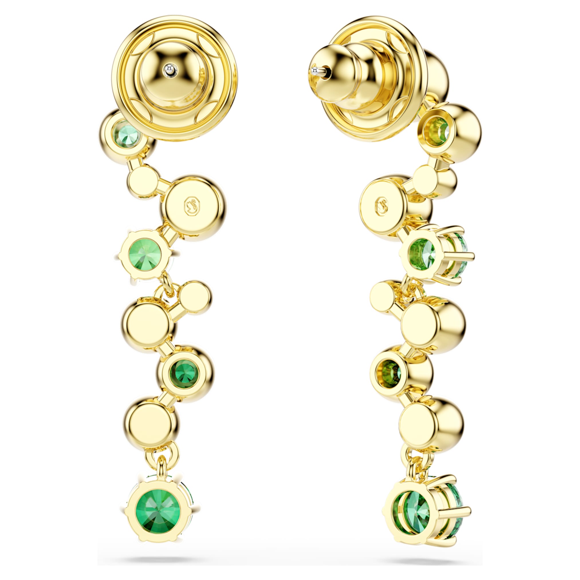 Swarovski Constella drop earrings Mixed cuts, Green, 18K gold finish