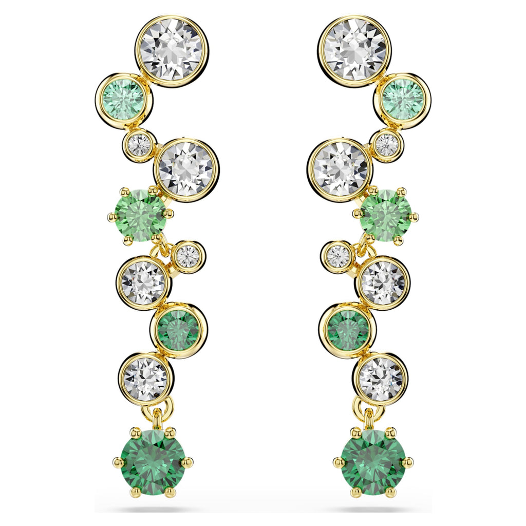 Swarovski Constella drop earrings Mixed cuts, Green, 18K gold finish