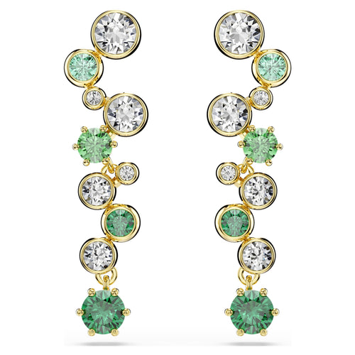 Swarovski Constella drop earrings Mixed cuts, Green, 18K gold finish