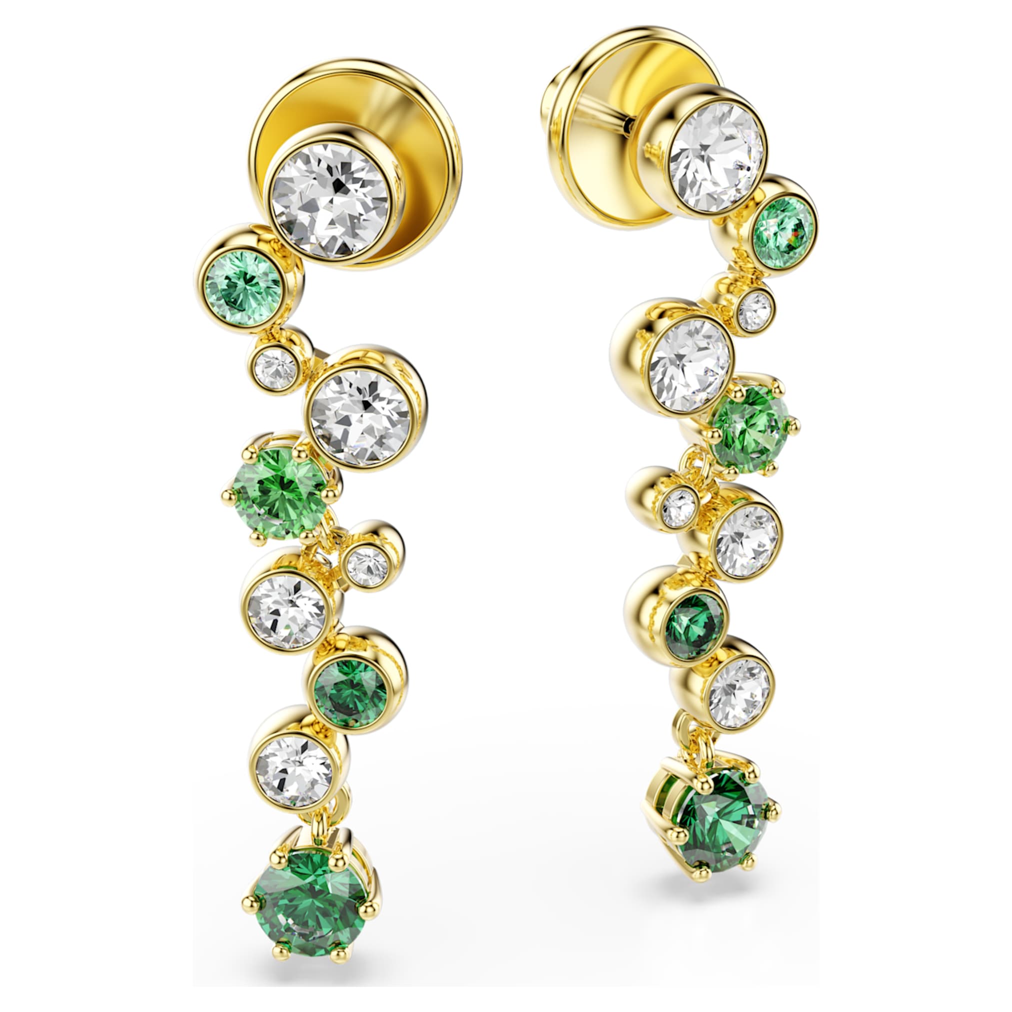 Swarovski Constella drop earrings Mixed cuts, Green, 18K gold finish