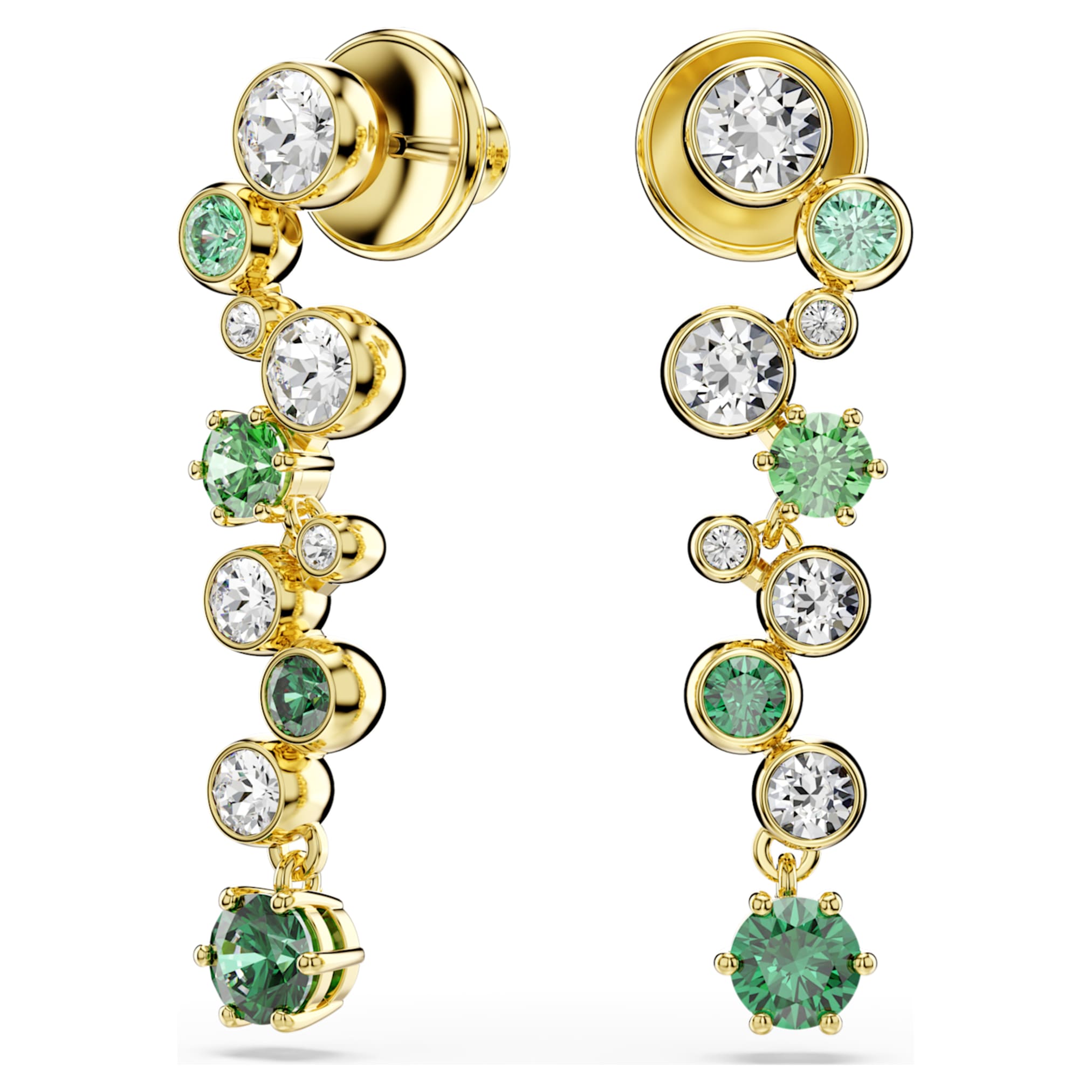 Swarovski Constella drop earrings Mixed cuts, Green, 18K gold finish