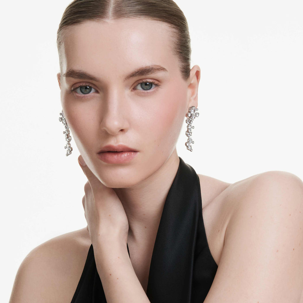 Swarovski Constella drop earrings Mixed cuts, White, Rhodium plated