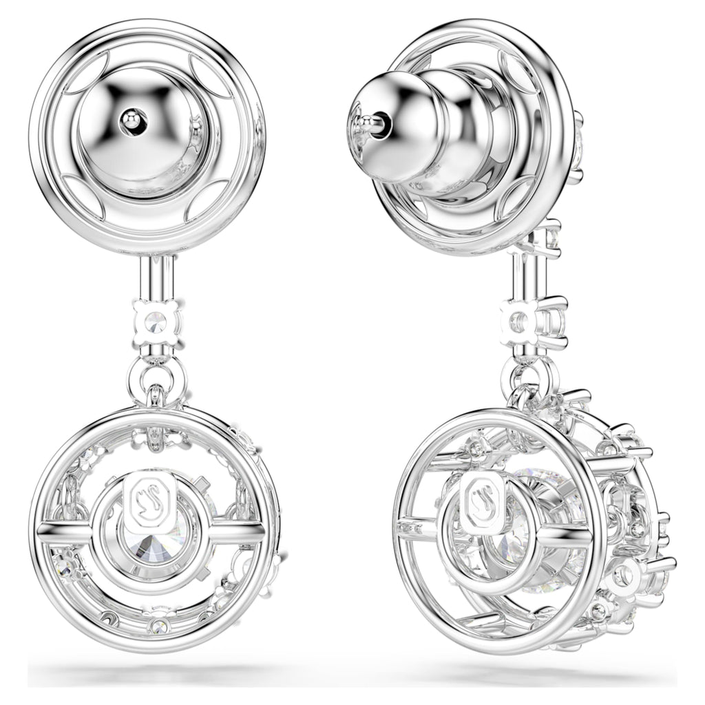 Swarovski Constella drop earrings Round cut, Dancing stone, White, Rhodium plated
