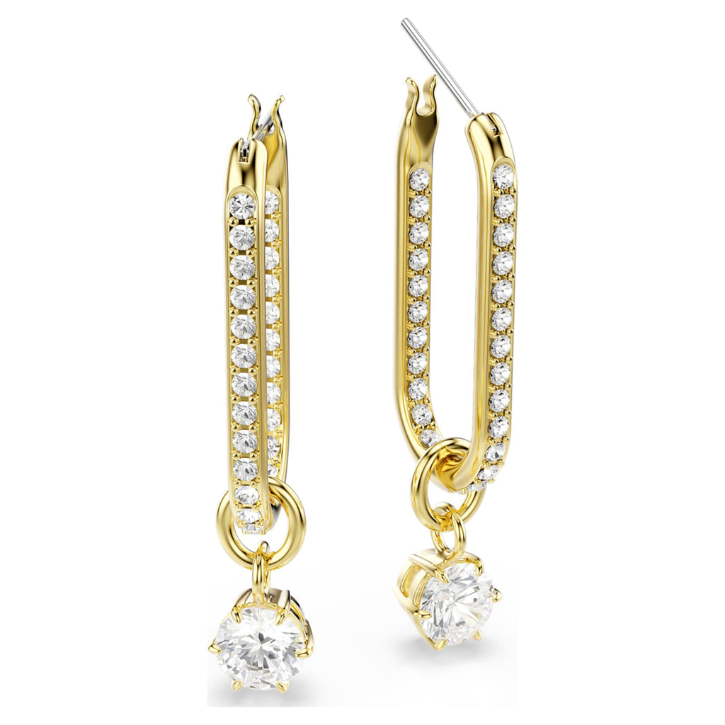 Swarovski Constella drop earrings Round cut, White, 18K gold finish