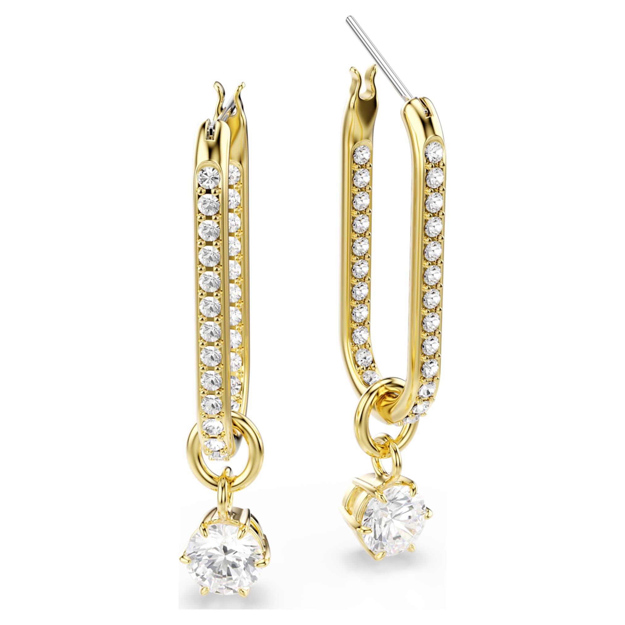 Swarovski Constella drop earrings Round cut, White, 18K gold finish