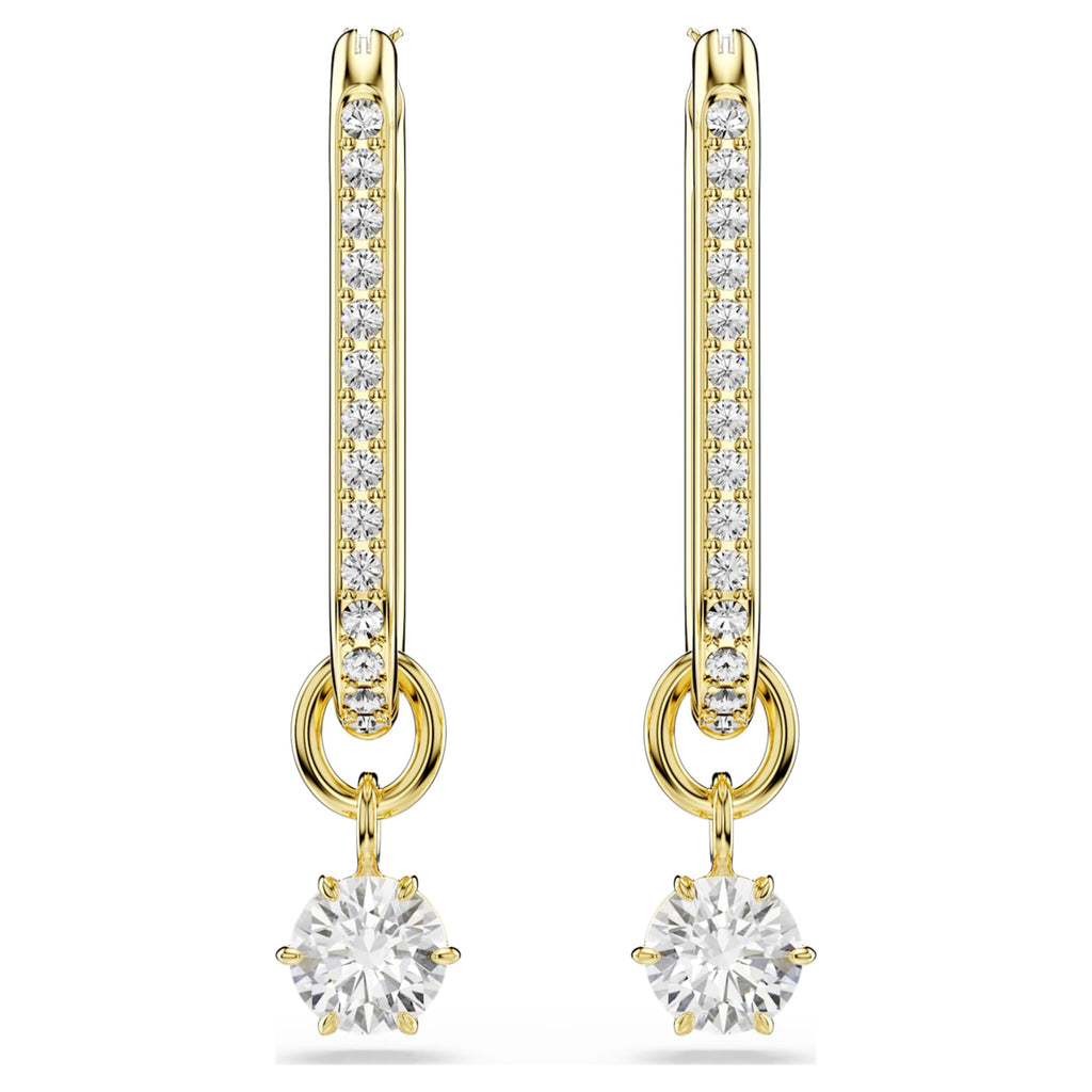Swarovski Constella drop earrings Round cut, White, 18K gold finish