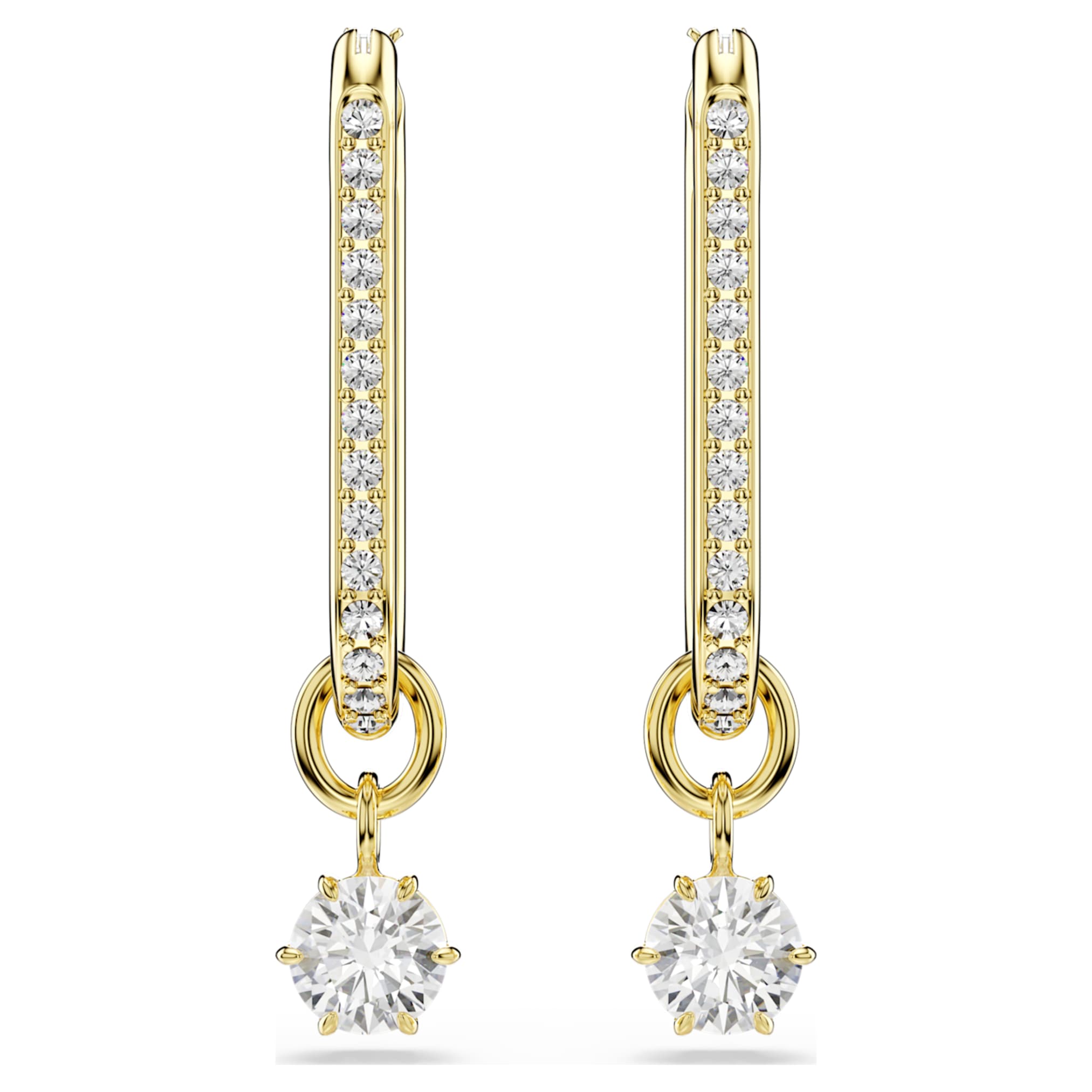 Swarovski Constella drop earrings Round cut, White, 18K gold finish