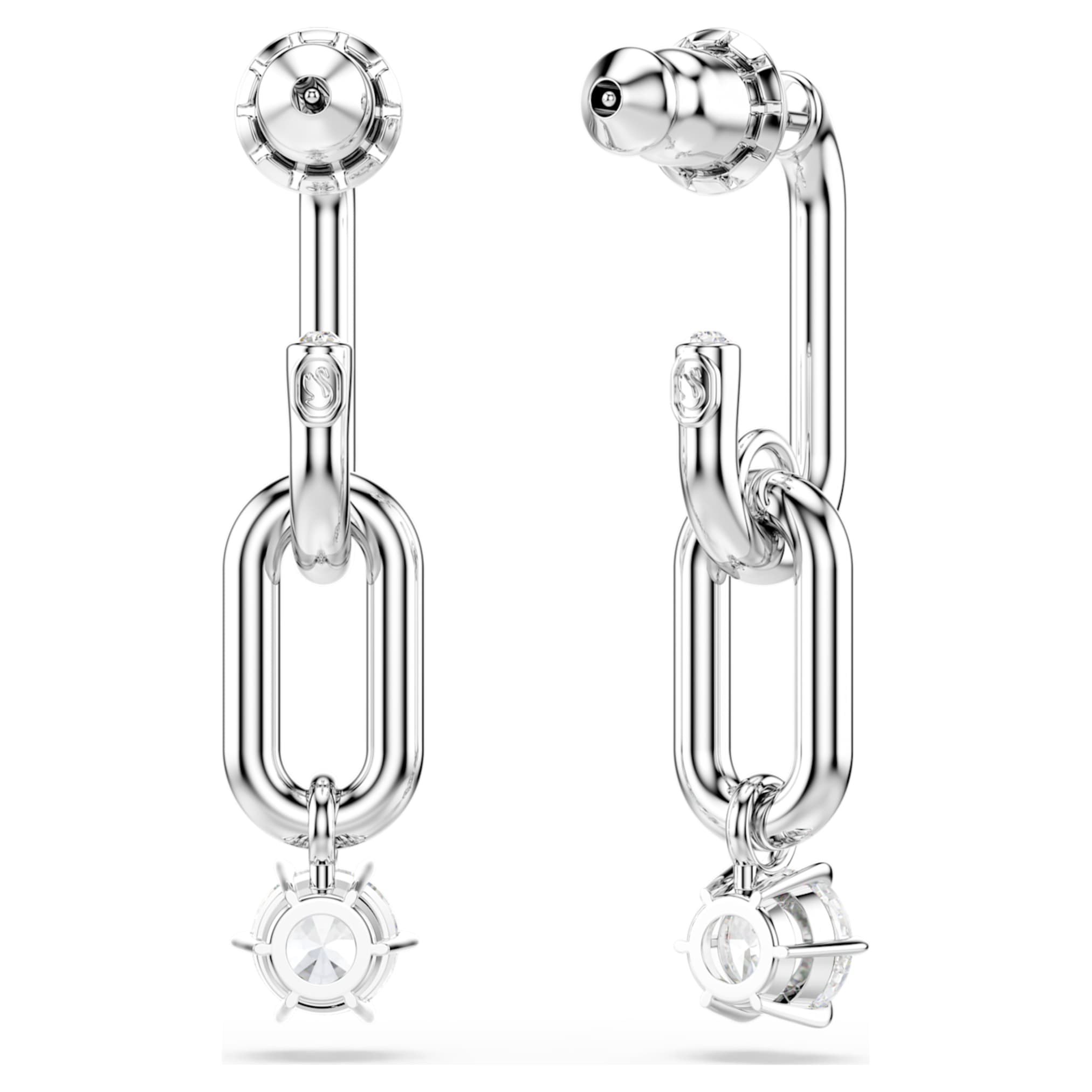Swarovski Constella drop earrings Round cut, White, Rhodium plated