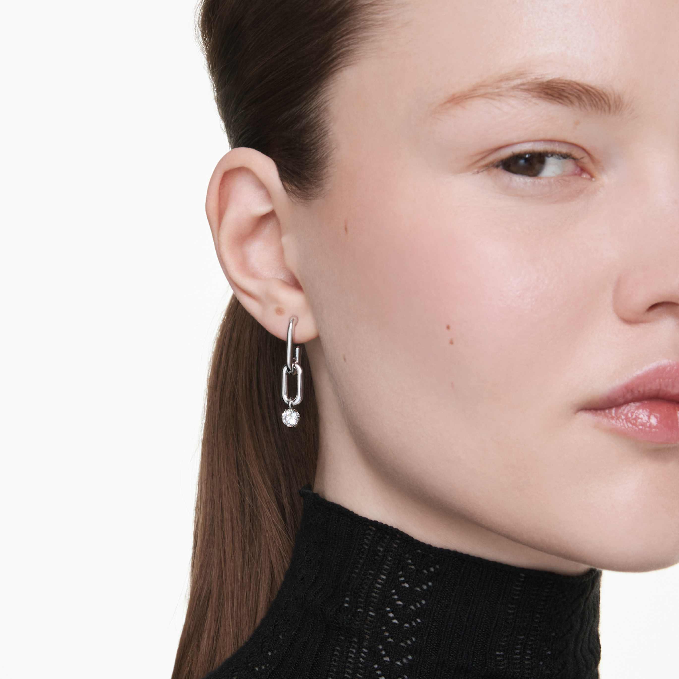 Swarovski Constella drop earrings Crystal pearl, Round cut, White, 18K rose gold finish