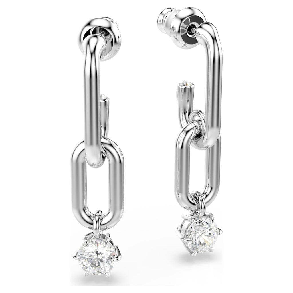 Swarovski Constella drop earrings Round cut, White, Rhodium plated