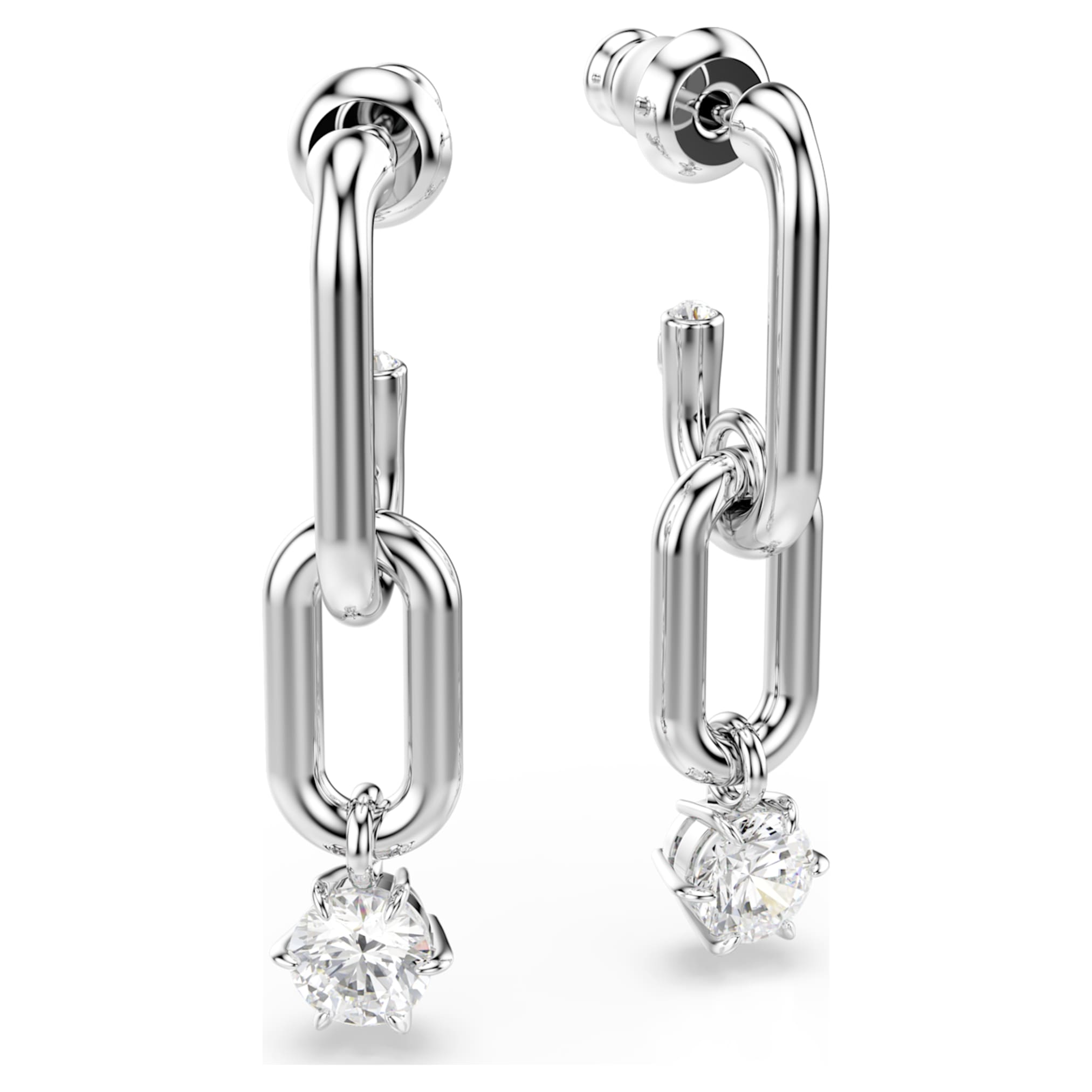 Swarovski Constella drop earrings Round cut, White, Rhodium plated
