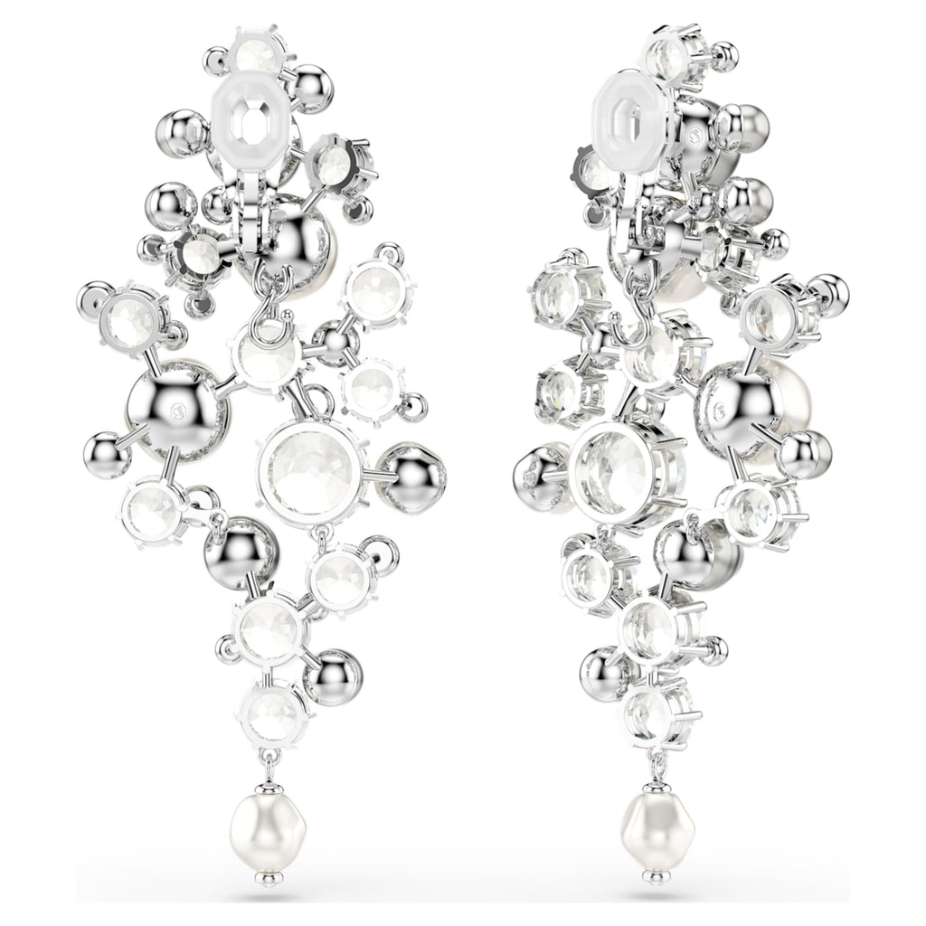 Swarovski Constella earrings Crystal pearl, Round cut, White, Rhodium plated