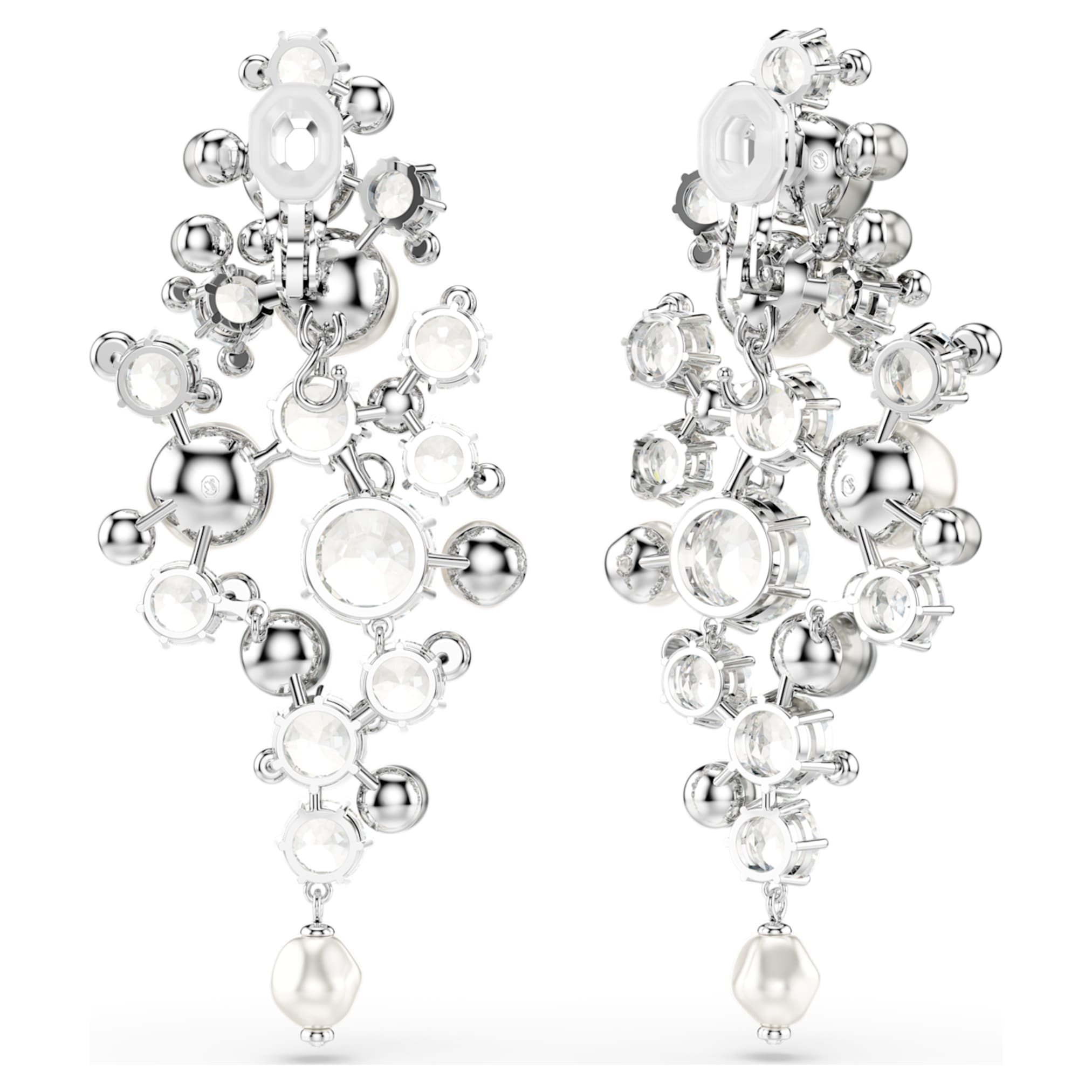 Swarovski Constella earrings Crystal pearl, Round cut, White, Rhodium plated