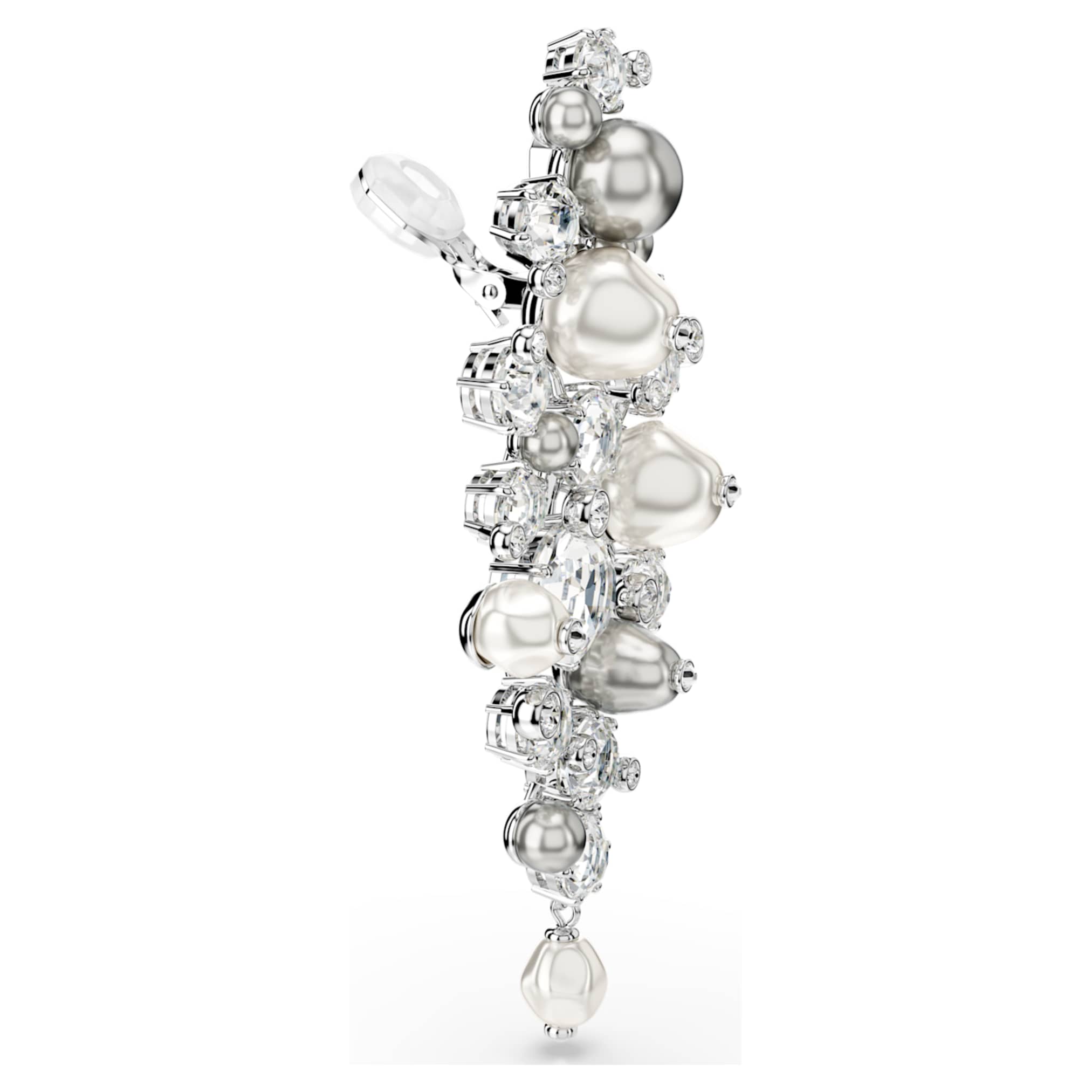 Swarovski Constella earrings Crystal pearl, Round cut, White, Rhodium plated